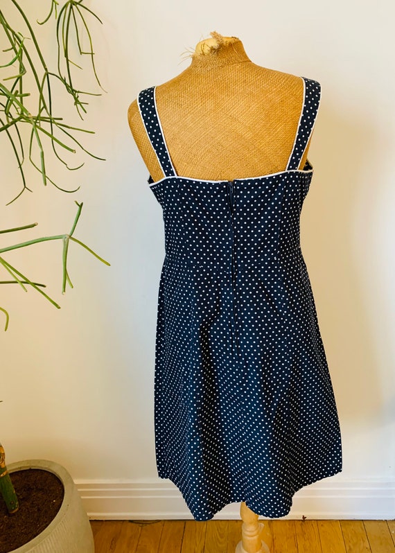 Vintage summer dress, blue white polka dots, cott… - image 7