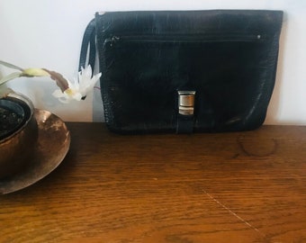Vintage black leather wristlet / wallet / purse / pouch