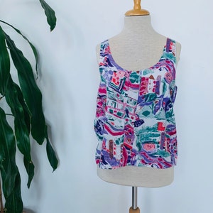 Vintage tank top / sleeveless blouse, summer, colorful print