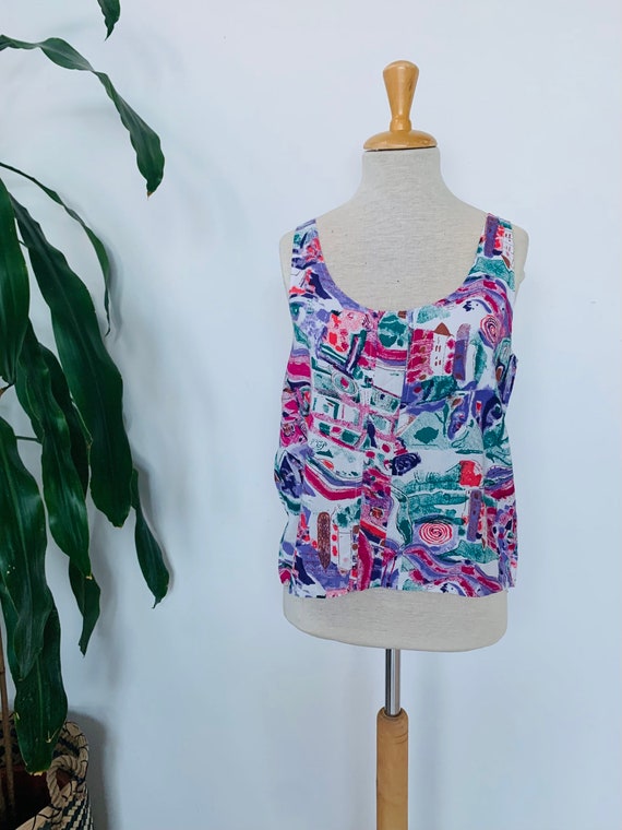 Vintage tank top / sleeveless blouse, summer, col… - image 1