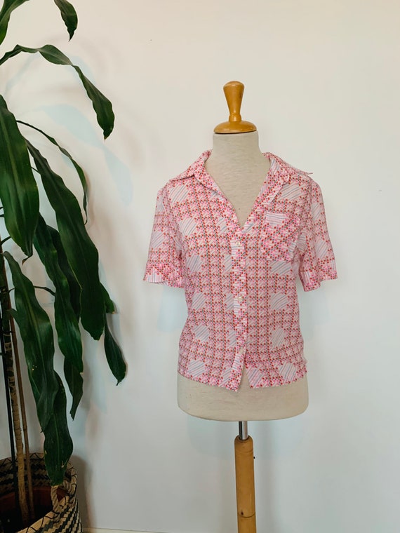 Ladies vintage shirt, 1960s short sleeve blouse