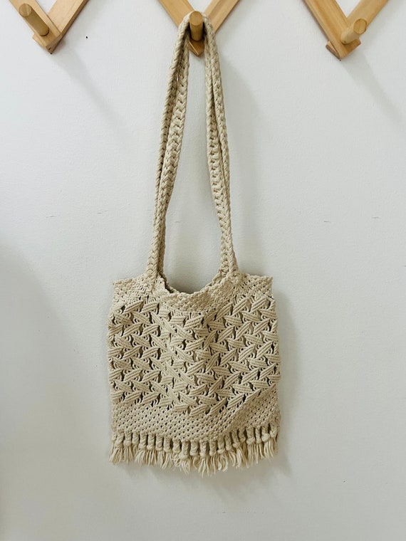 Vintage crochet purse, macrame bag, boho, fringe