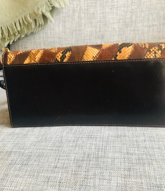 Vintage 1970s purse, brown patchwork snakeskin le… - image 9