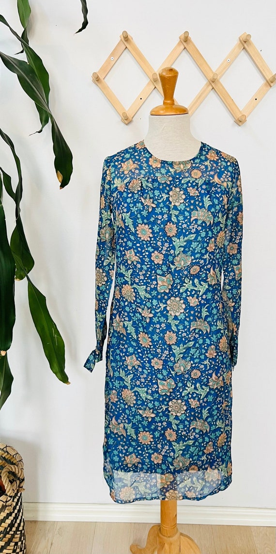 Vintage floral dress—boho chic,  sheer, long sleev