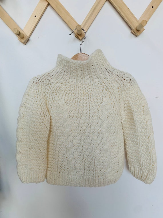 Vintage kids sweater, boho, hand knit, white - image 2