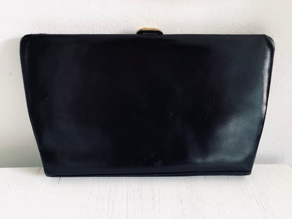 Ladies vintage black leather clutch/evening bag/p… - image 8