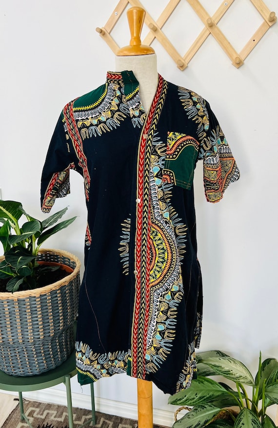 Vintage African print shirt, asymmetric, colorful