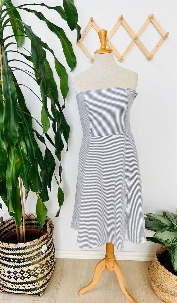 Vintage seersucker dress, strapless, Ann Taylor