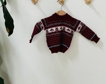 Vintage baby sweater, boho, knit, unisex, red