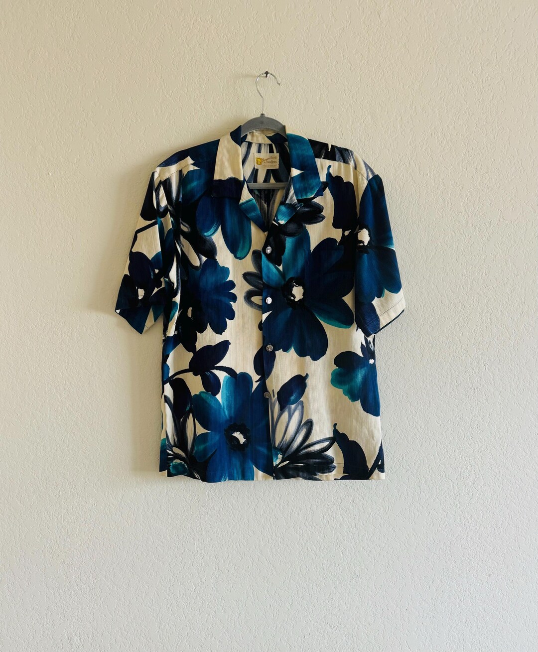 Men's Blue Floral Hawaiian Shirt S/M