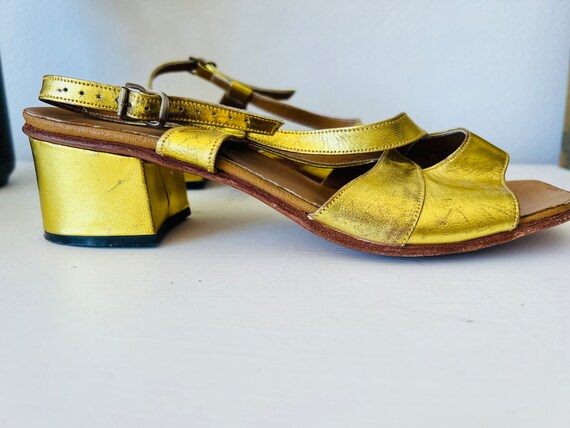Vintage leather shoes, gold leather, ladies, dres… - image 3