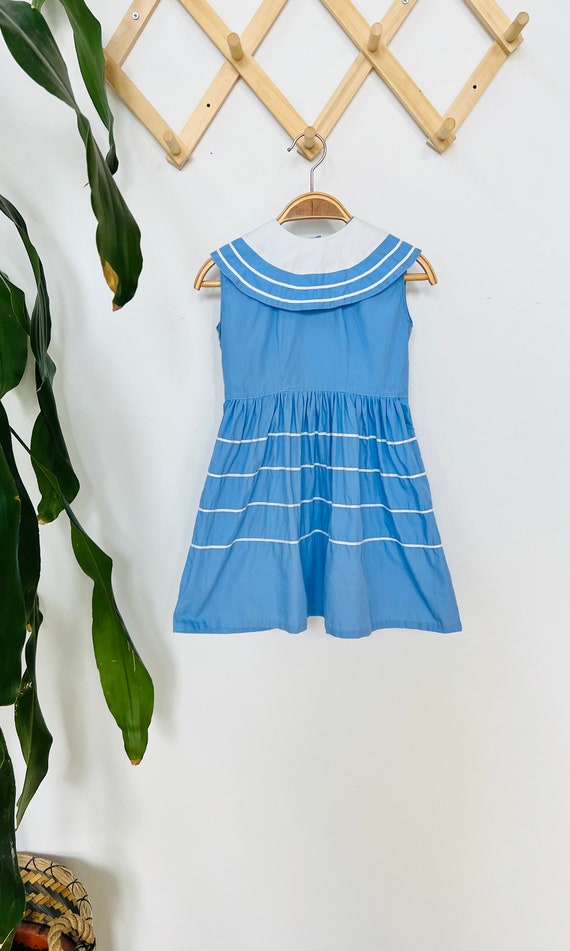 Girls vintage dress, blue white, nautical, cotton