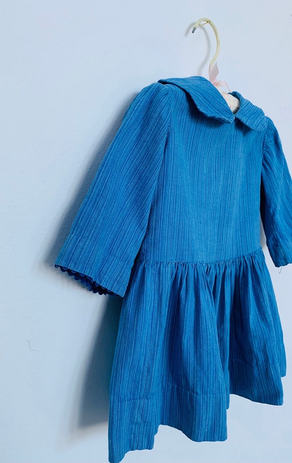 Vintage blue dress, baby girls boho, cotton - image 3