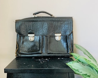 Vintage leather briefcase, black