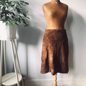 Vintage suede skirt, patchwork, brown leather, boho chic