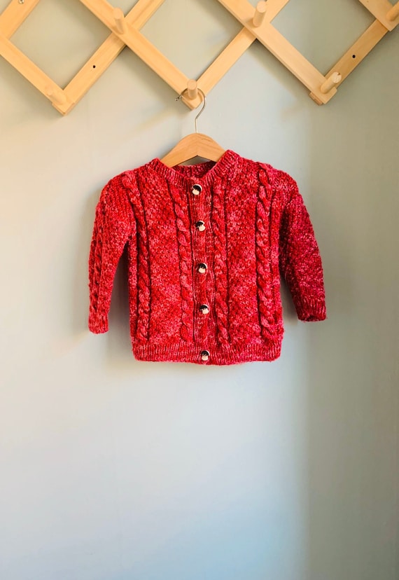 Girls vintage cardigan / sweater,  pink, mushroom 