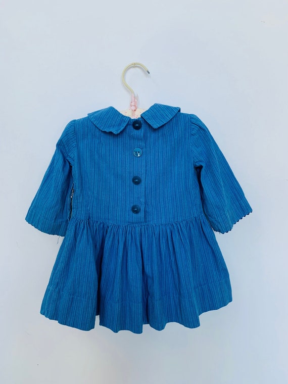 Vintage blue dress, baby girls boho, cotton - image 8