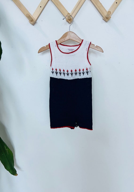 Vintage baby overall / onesie, red blue, shorts