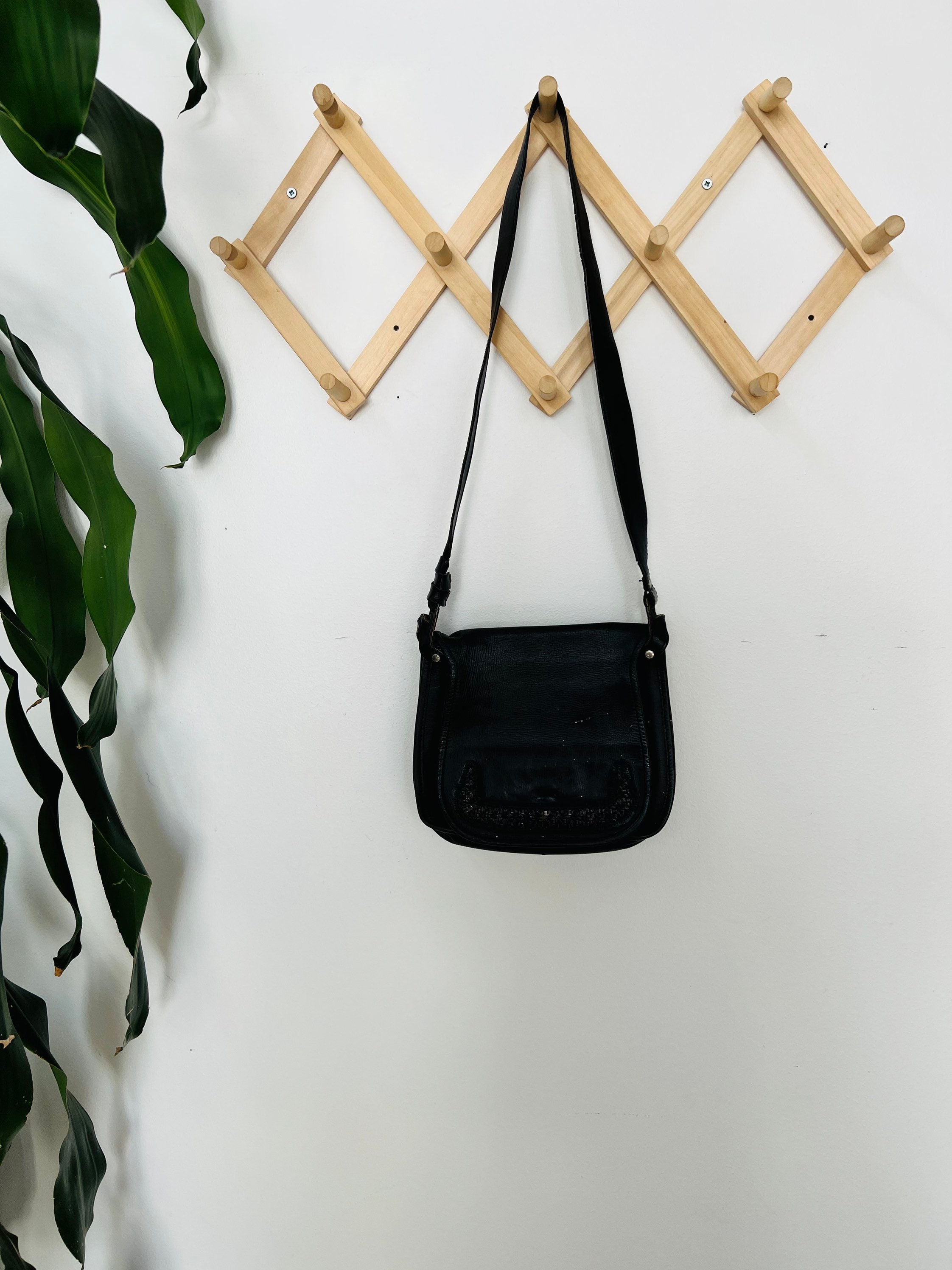 Vintage Leather Purse / Bag Black, Brown, Woven Detail - Etsy