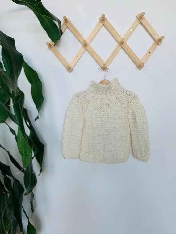 Vintage kids sweater, boho, hand knit, white - image 1