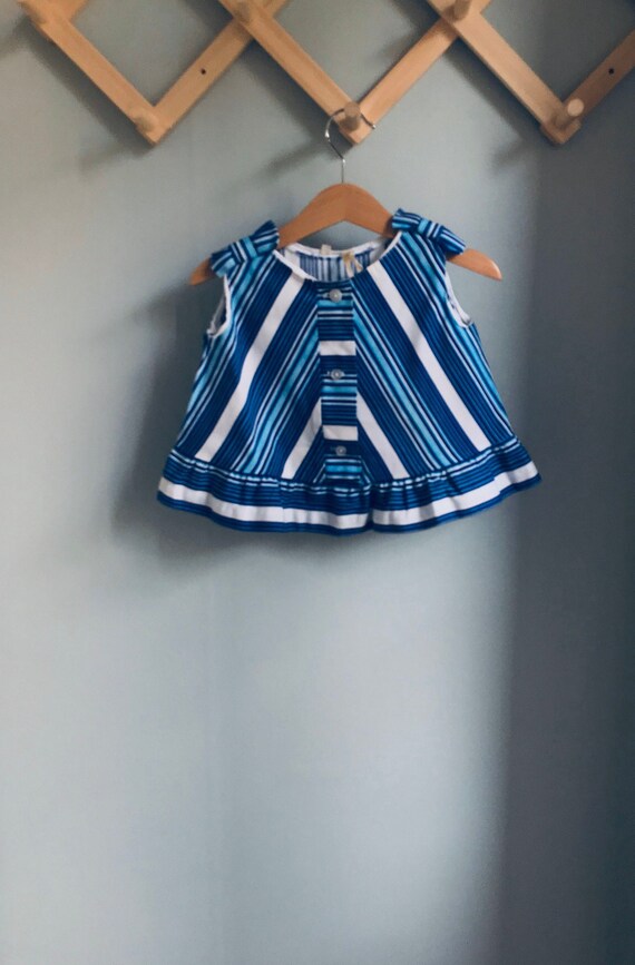 Baby girls vintage top, sleeveless, blue white