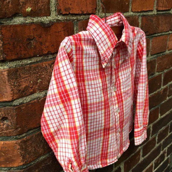 Boys vintage shirt, red plaid, long sleeve, butto… - image 3