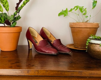 Vintage heels / shoes, leather, oxblood, size 4, size 6, boho chic