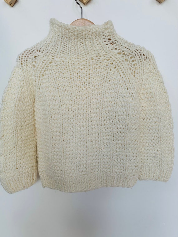 Vintage kids sweater, boho, hand knit, white - image 7