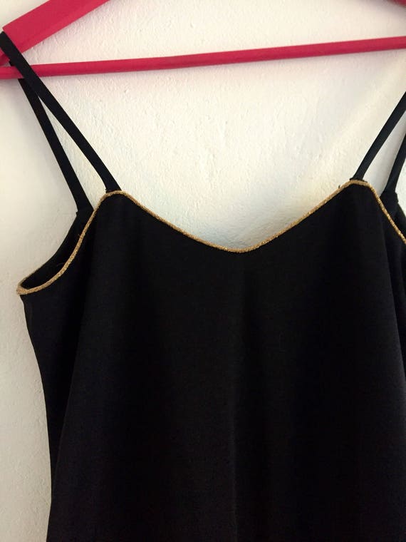 Vintage black jumpsuit, 1970s, sleeveless, gold t… - image 2