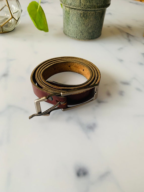 Vintage Bohemian Brown Leather Belt with Silver Tone Metal Buckle - Medium Vintage Women Brown Leather Belt Silver Metal Coins Details  main image 3
