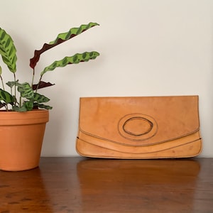 Vintage leather clutch / purse / bag / wallet,  rustic, mid century