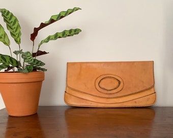 Vintage leather clutch / purse / bag / wallet,  rustic, mid century