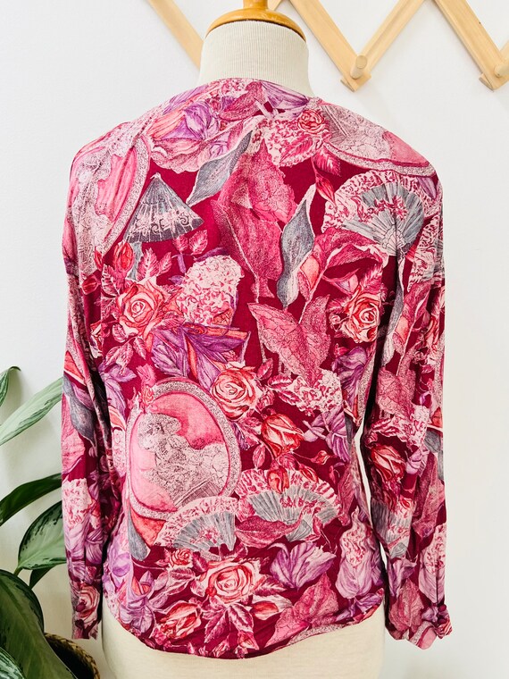 Ladies vintage blouse / top / shirt, pink, chinoi… - image 9