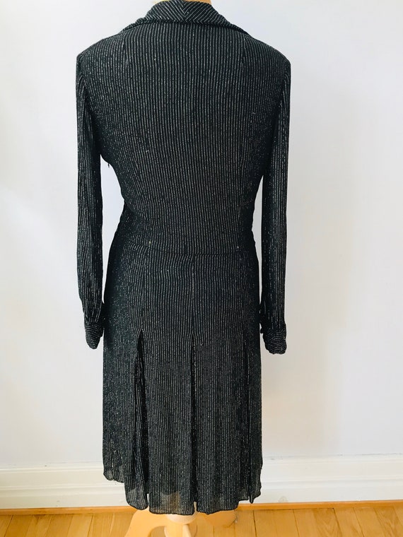 Vintage pinstripe dress, 1960s long sleeve, black… - image 9