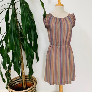 Vintage striped dress, 1970s 1980s, colorful, boho chic, summer