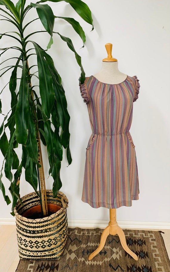 Vintage striped dress, 1970s 1980s, colorful, boho