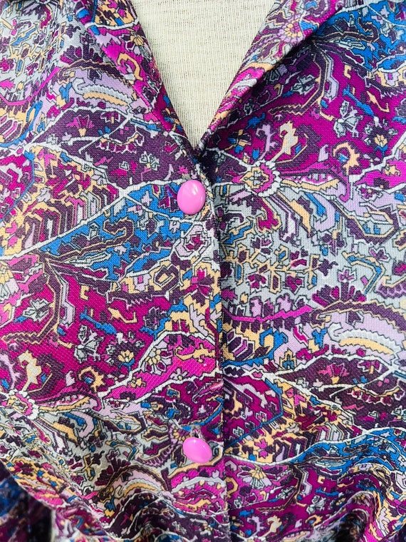 Ladies vintage blouse / top, belted, paisley, pur… - image 5