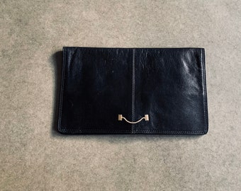 Vintage leather clutch / evening bag, black 1960s mod