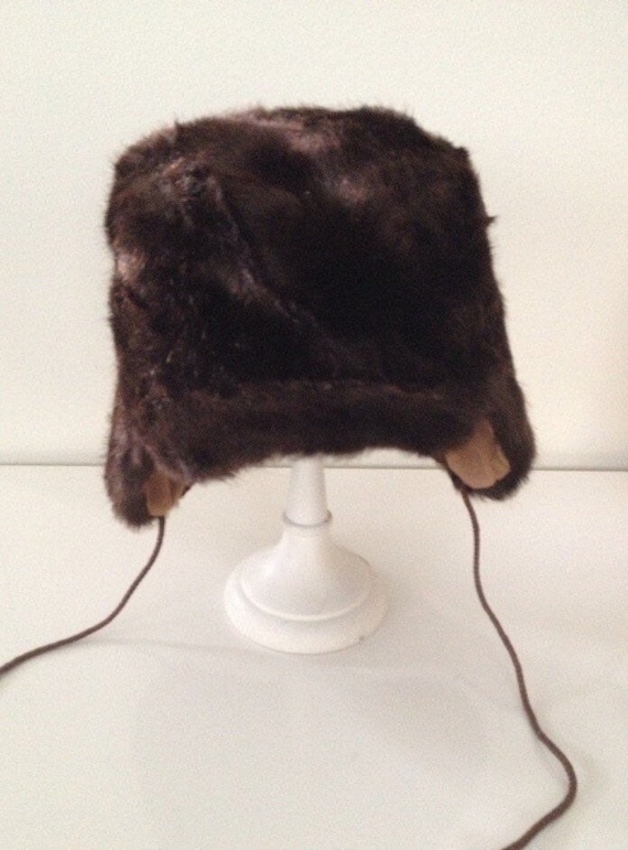 Kids vintage hat—brown fur trapper hat from Sweden