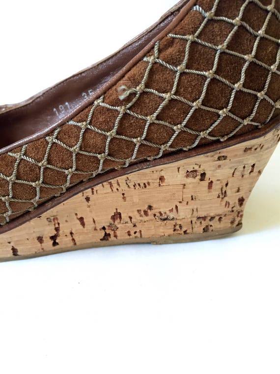 Ladies vintage shoes, brown suede leather, peep t… - image 6