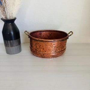 Vintage Flower Pot, Rustic Oval Planter | Pressed Copper Bowl With Handles | 9" x 7" x 4.25