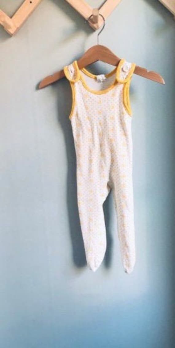 Vintage baby overall / onesie / bodysuit, yellow w