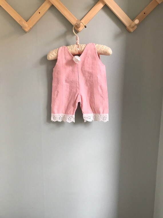 Girls pink overall, cotton, lace, rose