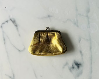 Monedero / bolsa vintage, cuero dorado, glamour