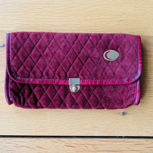 Vintage velvet clutch, quilted fabric, retro pocketbook