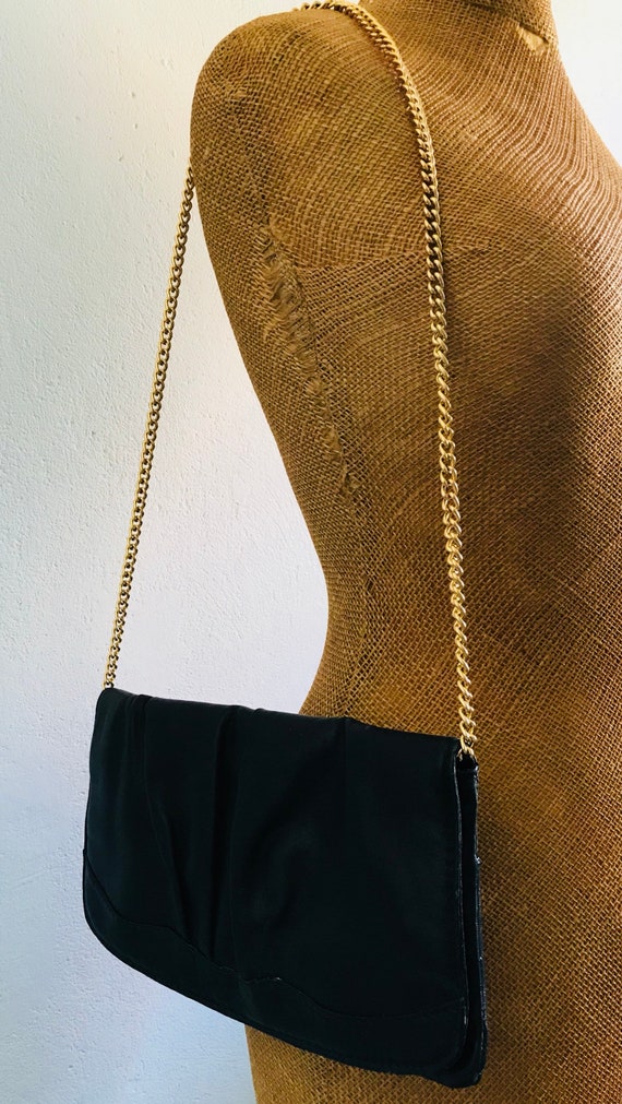 Vintage black purse, vegan leather / pleather