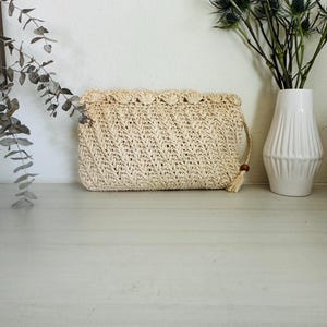 Vintage woven clutch,  cream, rattan, boho, resort