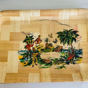 Vintage wooden tray, tropical, picnic