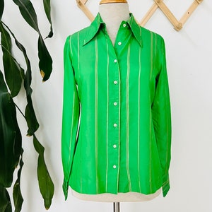 Vintage striped blouse, green gold, Italian, long sleeve, small