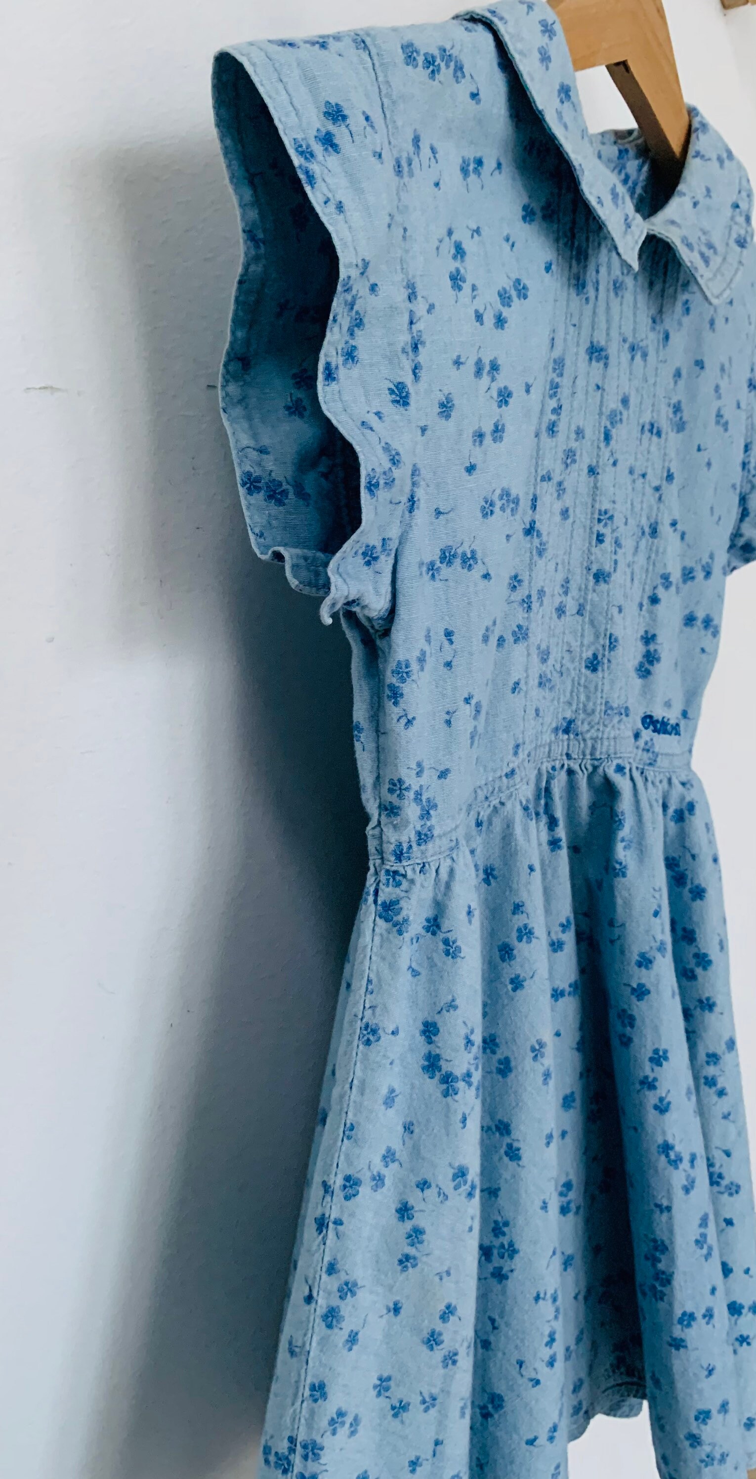 Robe Vintage OshKosh Pour Fille - Broderie Florale - Taille 4 - Bleu - Style Patineuse - Longueur Genoux